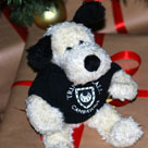 Trinity Hall cuddly dog at Christmas